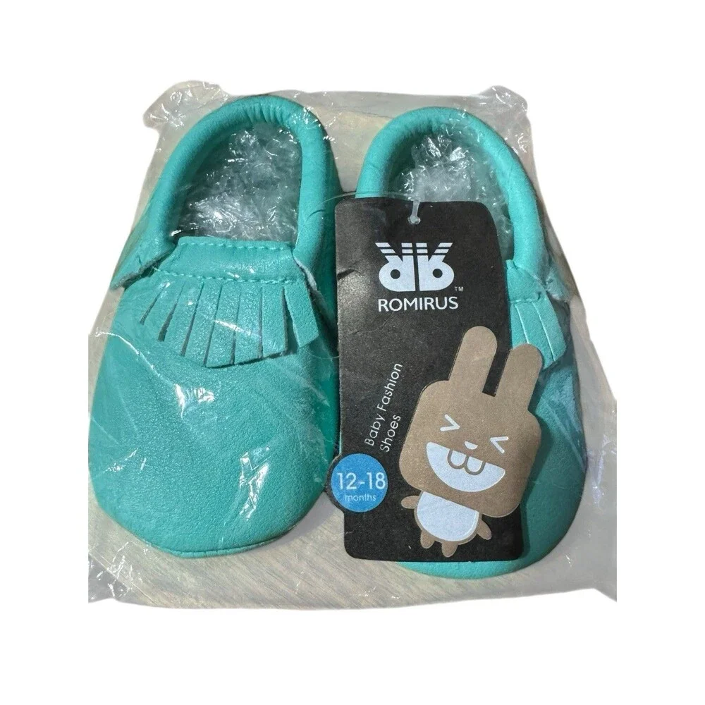 Romirus Moccasin Crib Shoes Infant Size 12-18 Months Turquoise New